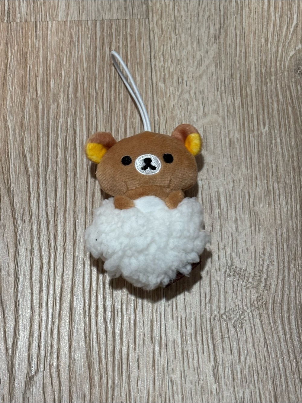 Brown Bear Plush Keychain with White Sherpa Heart